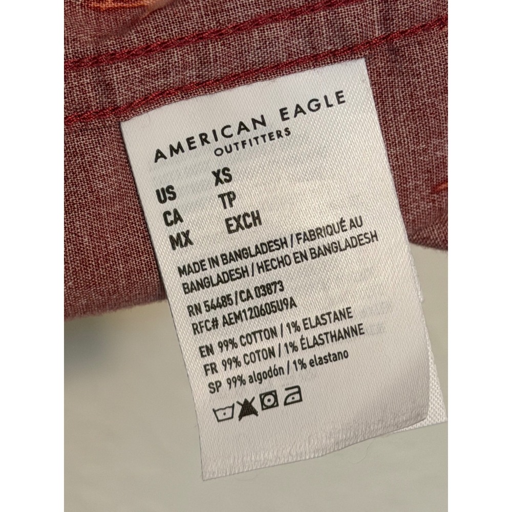 American Eagle Flex Men Shirt XS Flamingos Button Up Dark Red Stretch Valentine - Picture 7 of 13
